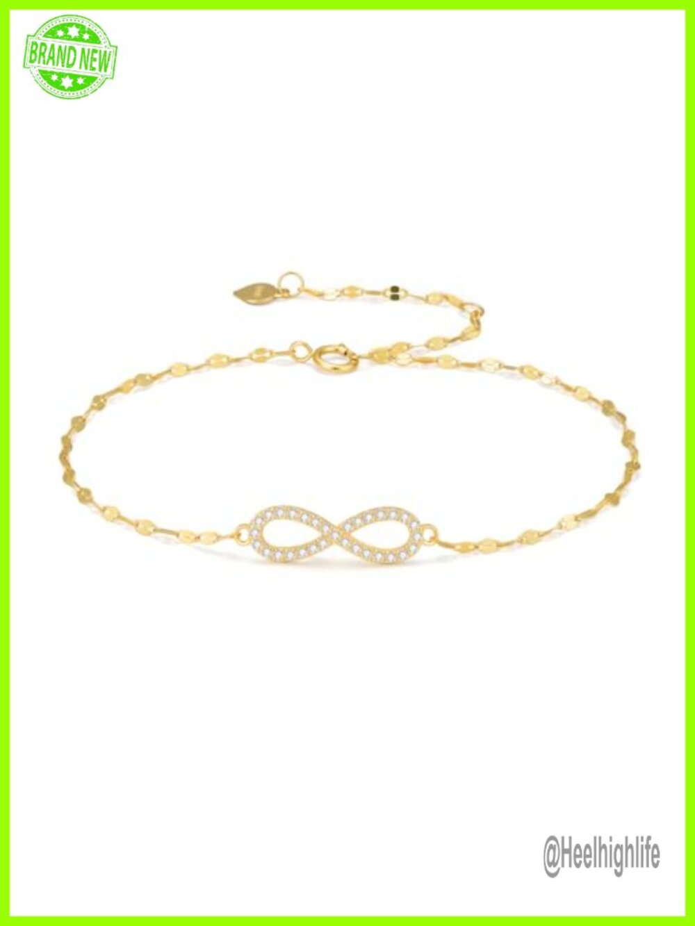 10k Gold Infinity Anklet Created Moissanite Adjustable Chain Gift for Her